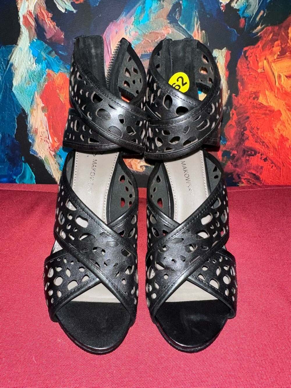 No.62 Alexander McQueen Black Leather Lasercut Accents Sandals